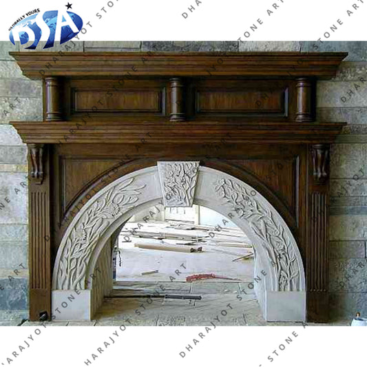 Customized Indoor Natural Stone Cream White Marble Fireplace