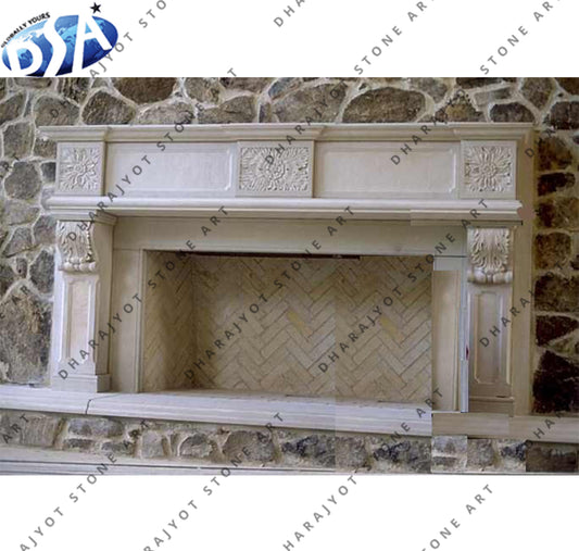 Europe Style Home Decor Carved Natural Indoor White Marble Fireplace