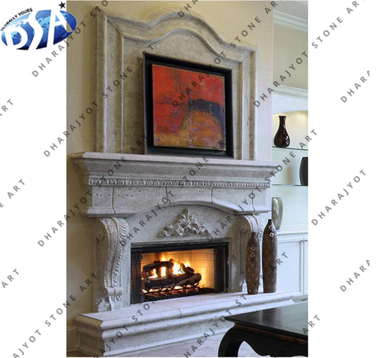 French Style Hand Carved Natural White Marble Fireplace