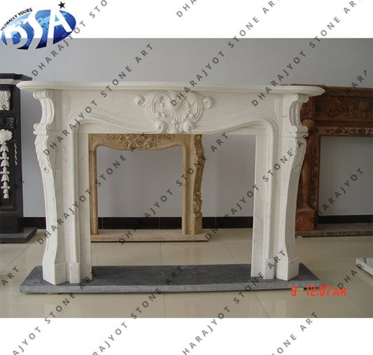 Indoor Decoration Stone Sculpture White Marble Fireplace