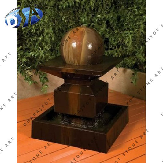 Outdoor Pink Red Stone Rolling Ball Sphere Fountain