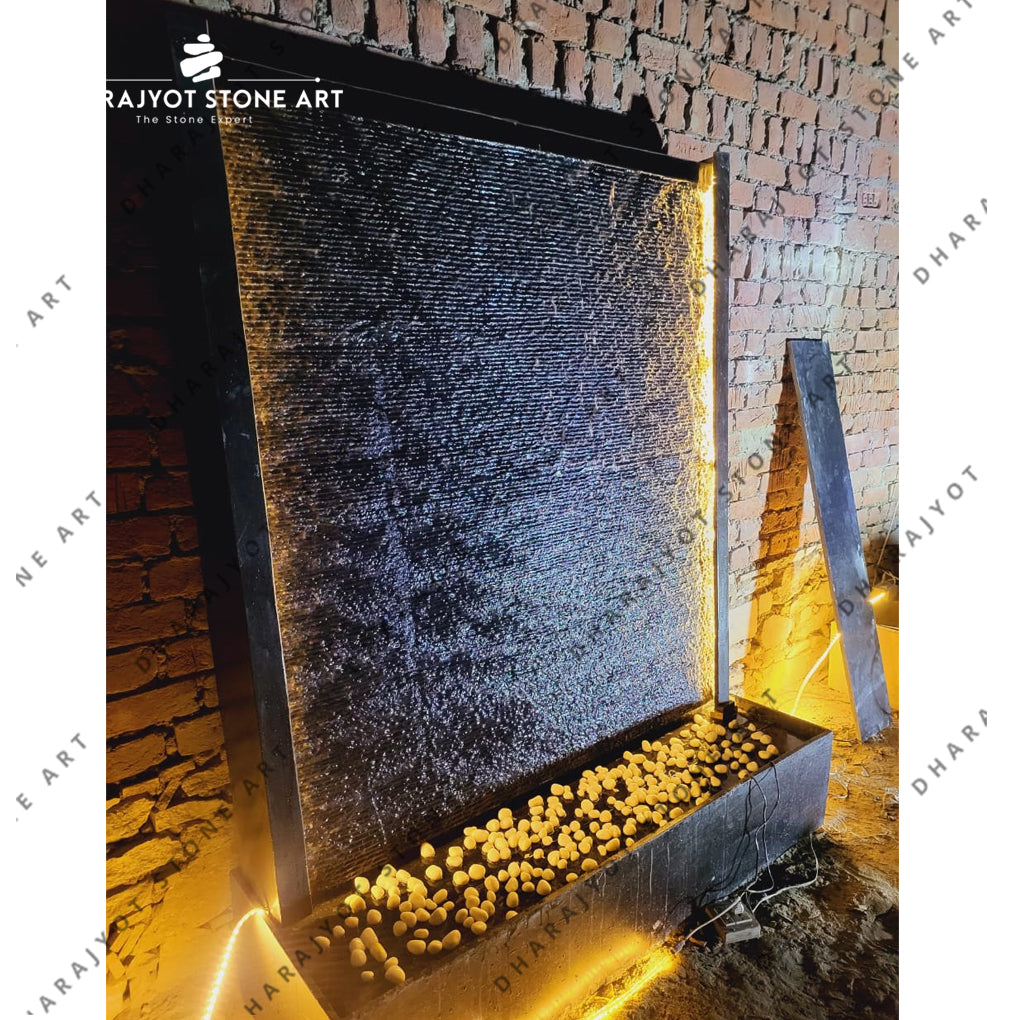 Black Stone Indoor Lighting Water Fountain
