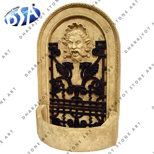 Custom Made Antique Finish Stone Carving Wall Fountain
