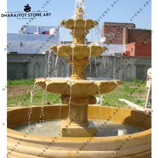 Outdoor Natural 3 tiers Beige Marble Waterfall Stone Fountain