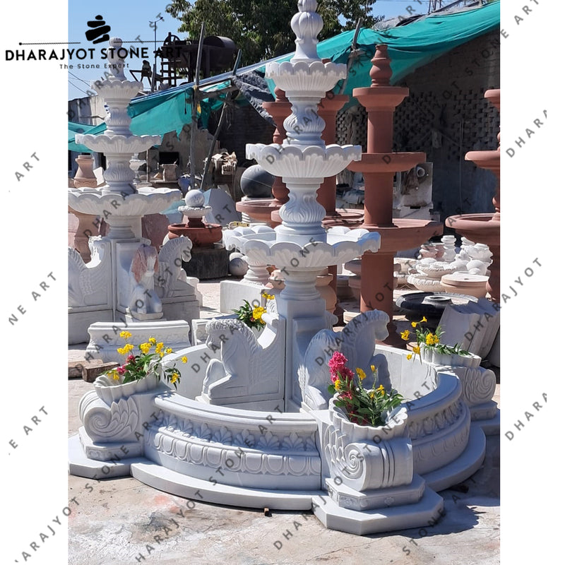 3 Tier Outdoor Large Modern White Stone Marble Garden Water Fountain