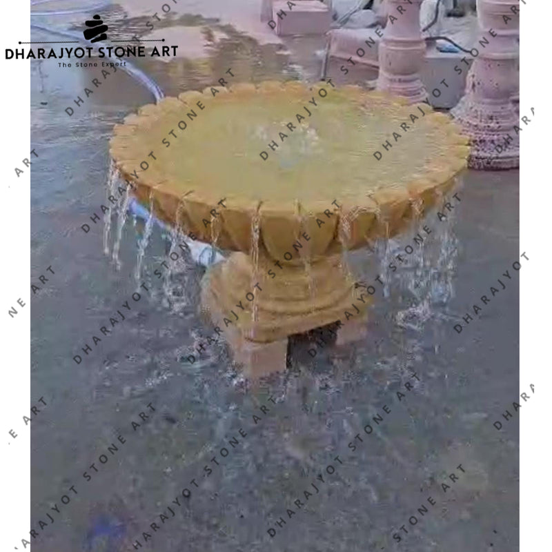 Classic Lotus Bowl Design Natural Yellow Marble Fountain