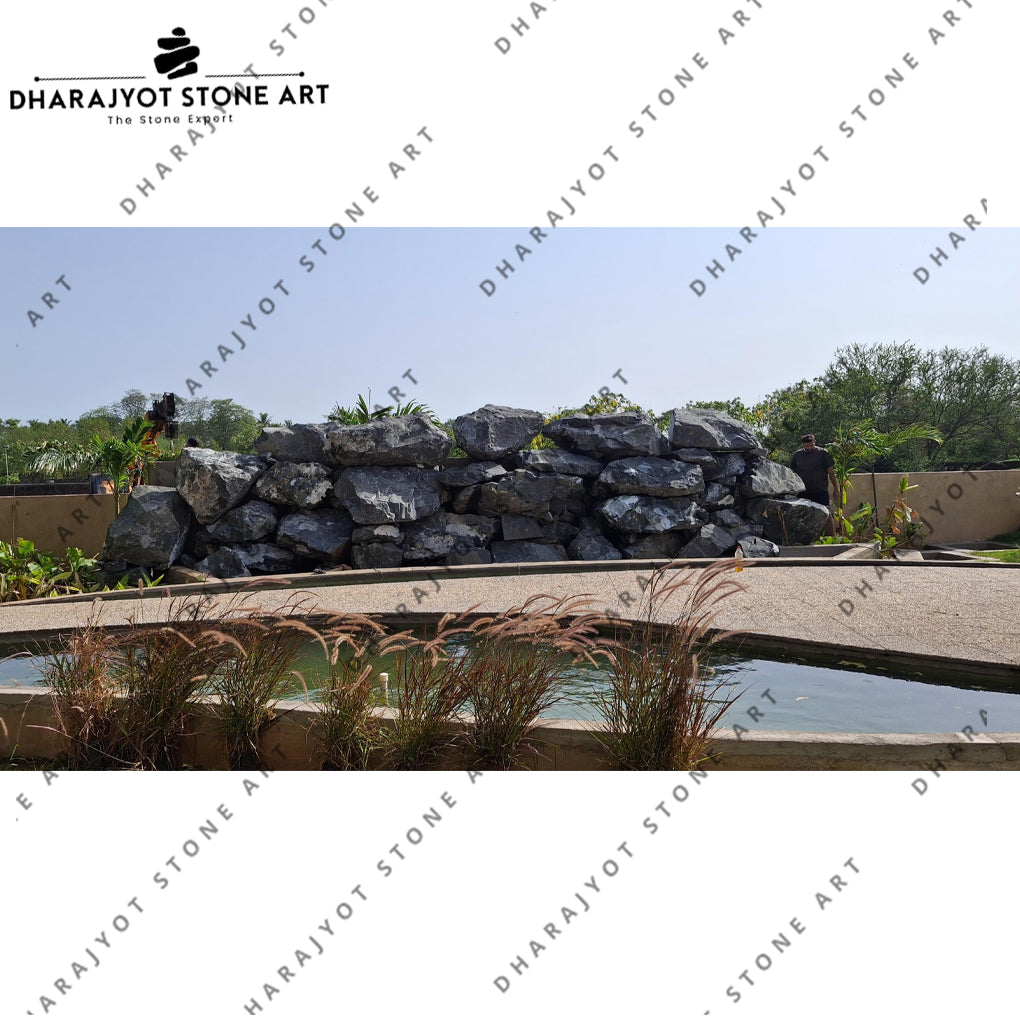 Gardens and Resorts Handcrafted Black Basalt Eco-Friendly Waterfall