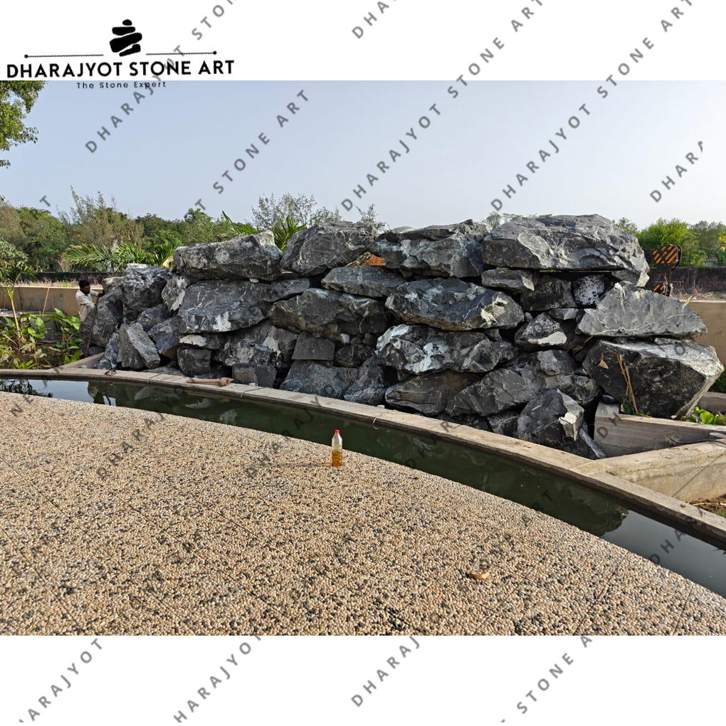 Gardens and Resorts Handcrafted Black Basalt Eco-Friendly Waterfall