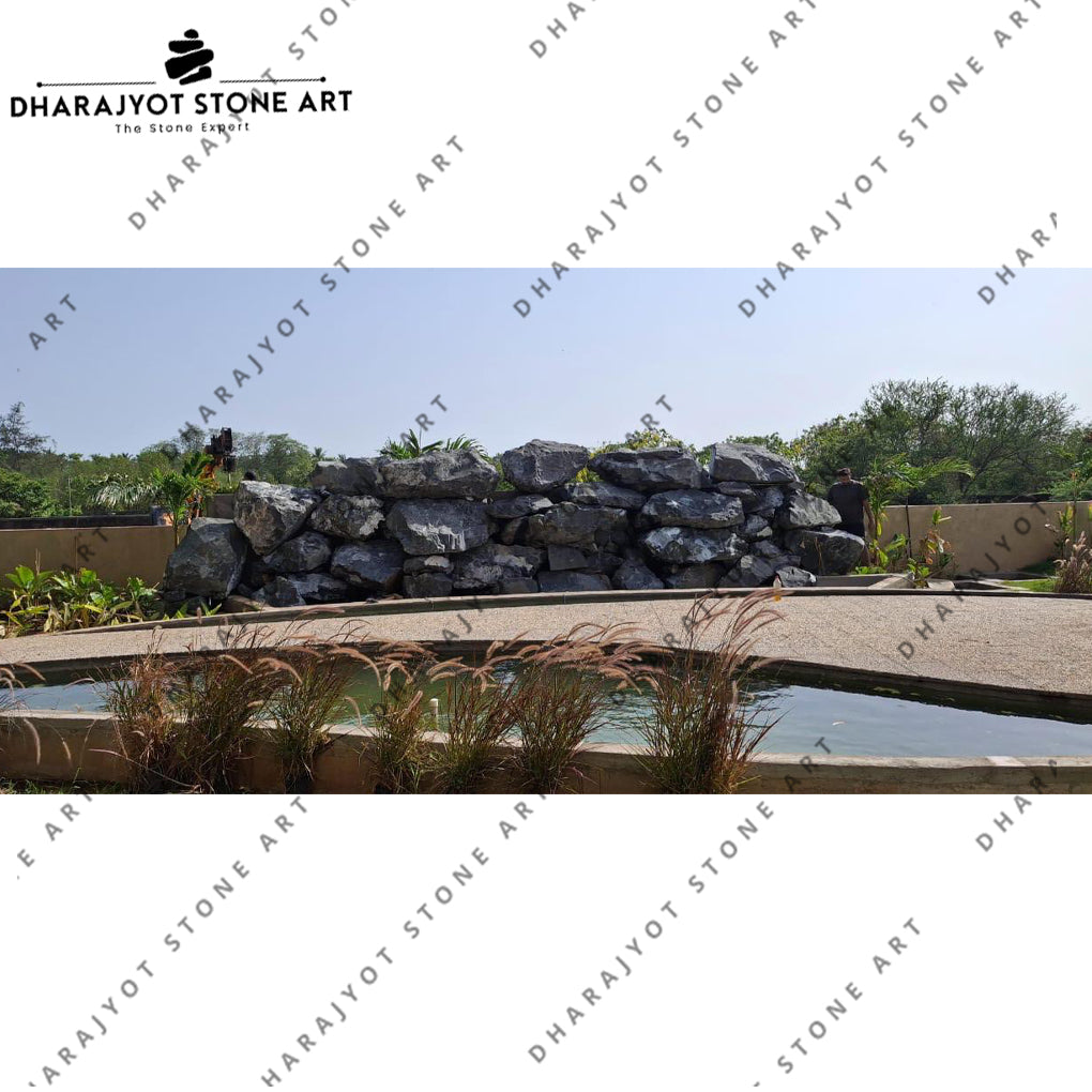 Gardens and Resorts Handcrafted Black Basalt Eco-Friendly Waterfall