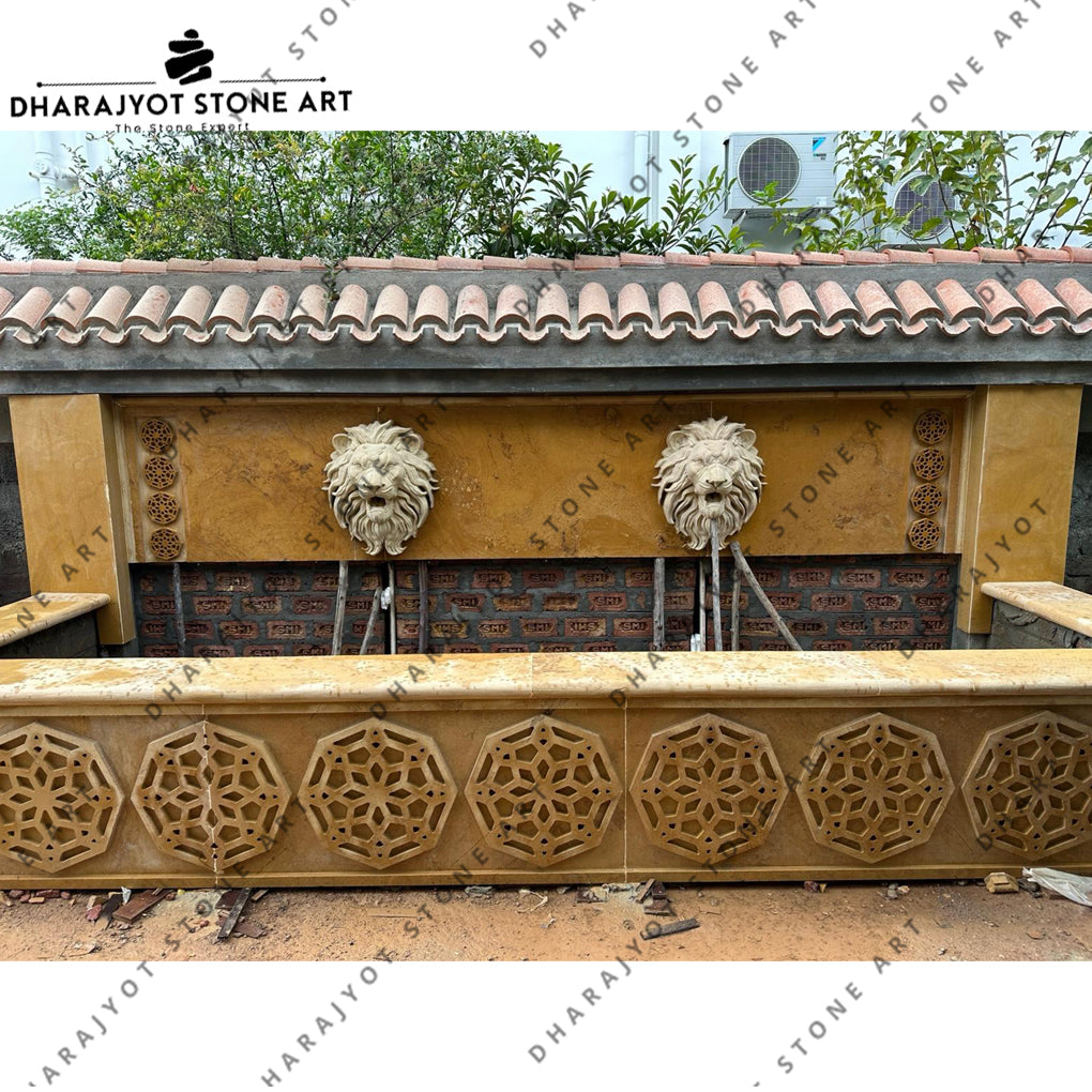 Luxury Hand-Carved Marble Lion Head Wall Fountain