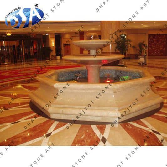 Round Carved Yellow Sandstone Water Fountain