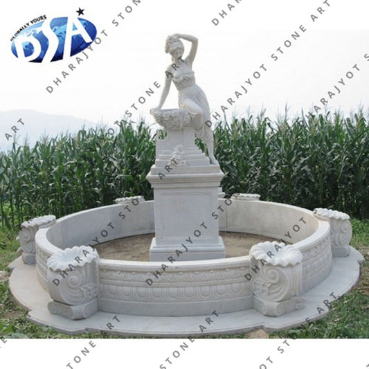 White Marble Carved Lady Statue Natural Stone Garden Water Fountain