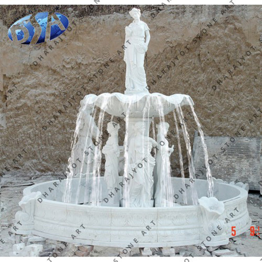 White Marble Stone Garden Angel Children Statue Water Fountain