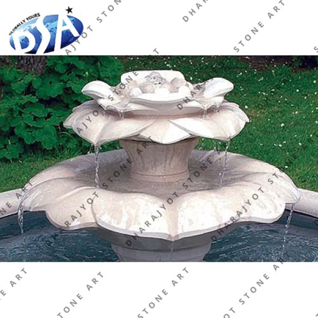 White Marble Lotus Flower Double Fountain