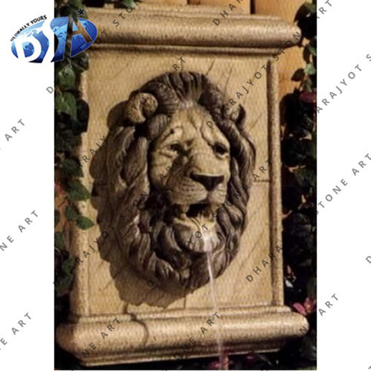 Lion Head Hand Carved Antique Marble Garden Wall Waterfall Fountain