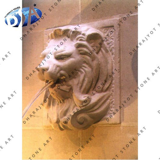Outdoor Decor Garden Hand Carved Lion Head Marble Wall Fountain