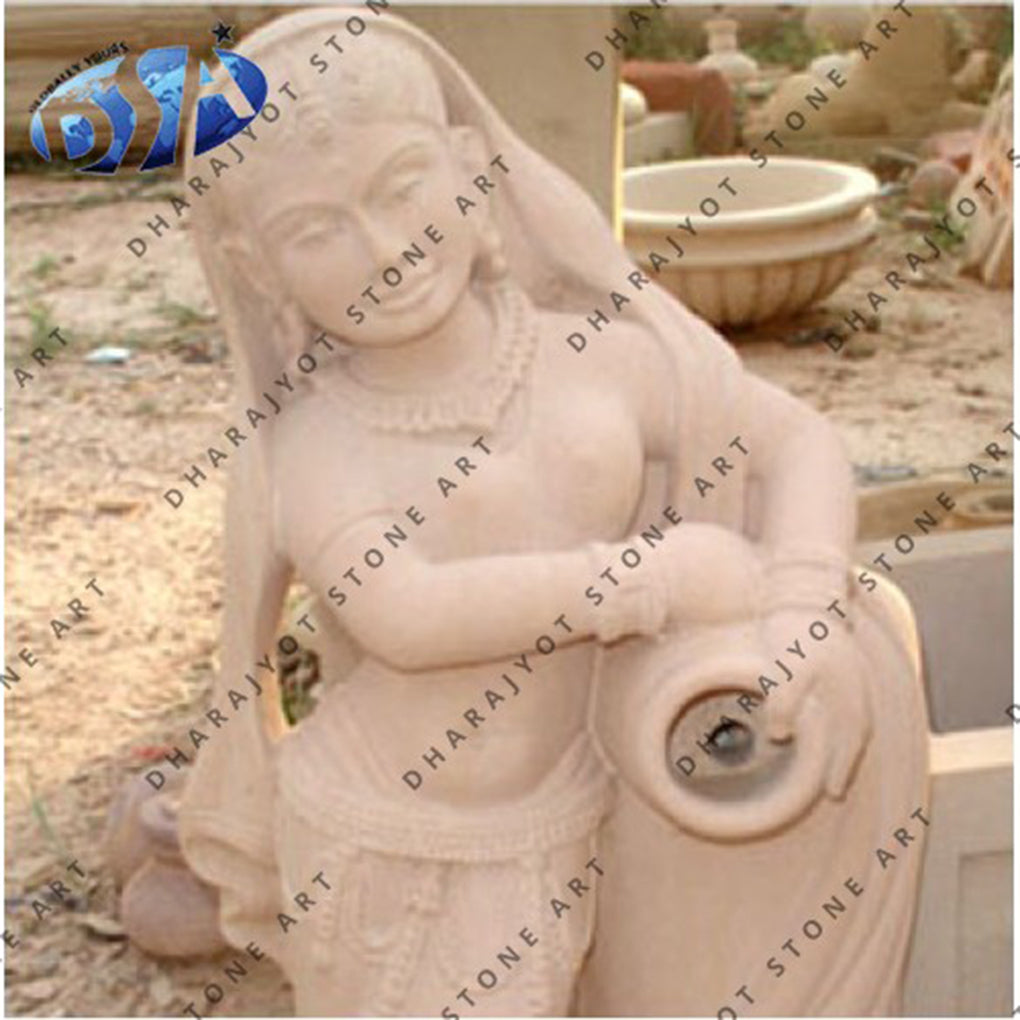 Indian Lady Being Stone Statue Fountain