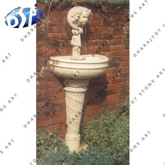 White Marble Pedestal Carving Water Fountain