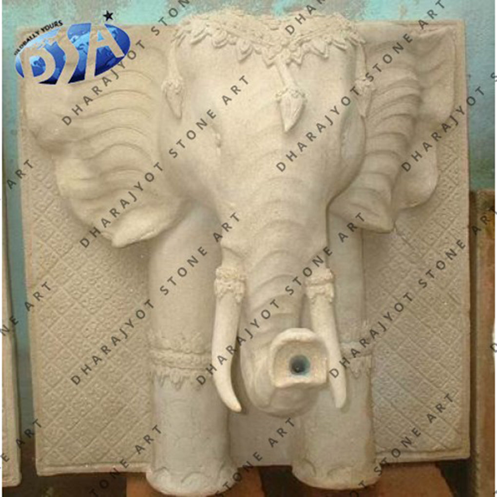 Yellow Or Cream Sandstone Elephant Fountain