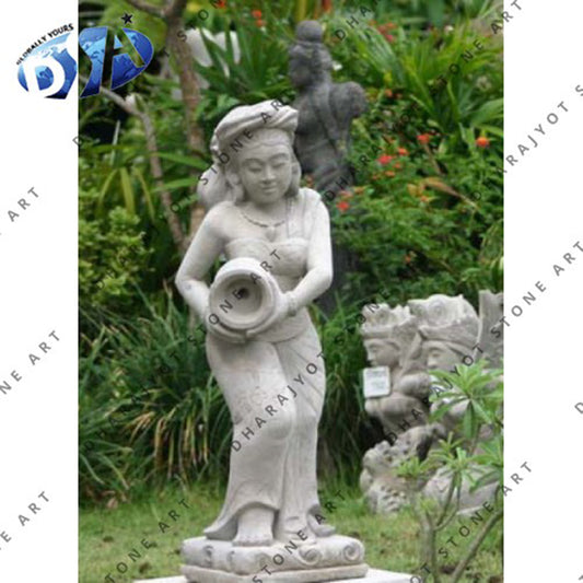 Indian Lady Statue White Marble Stone Garden Fountain