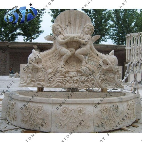 Classic Style Outdoor Marble Kids Statue Fountain
