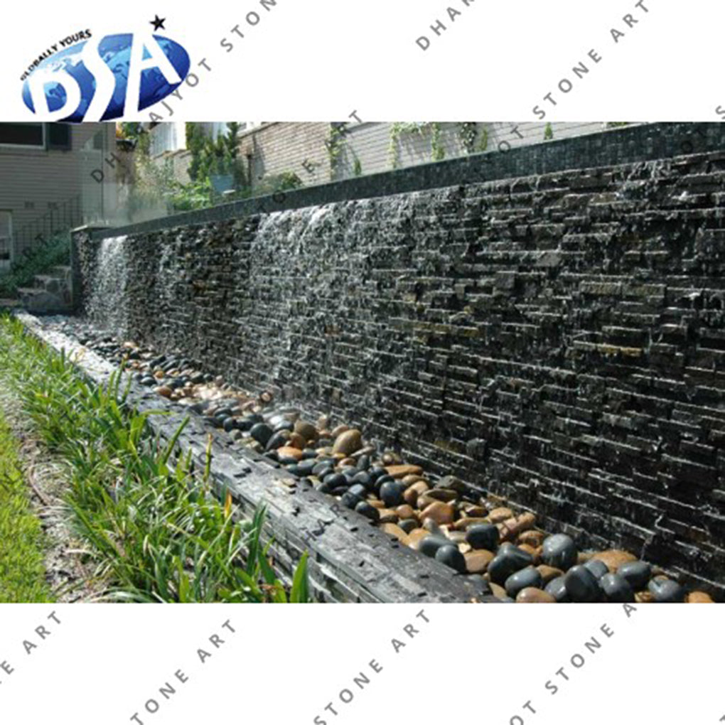 Black Stone Outdoor Waterfall Garden Decoration Fountain
