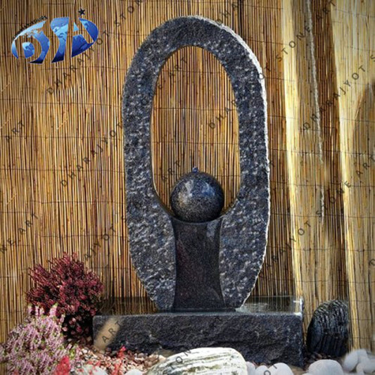 Natural Hand Carved Black Marble Water Fountain