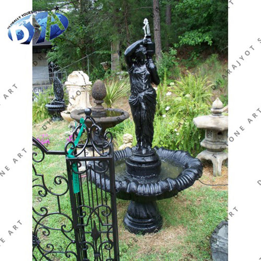 Lady Statue Round Black Marble Outdoor Fountain