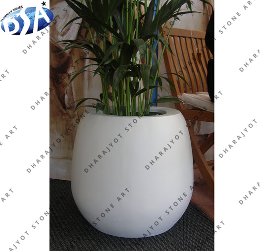 White Polished Marble Stone Flower Pot