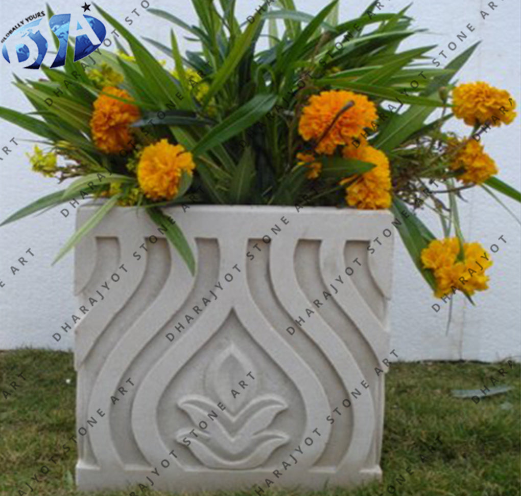 White Garden Sandstone Flower Pot & Planter