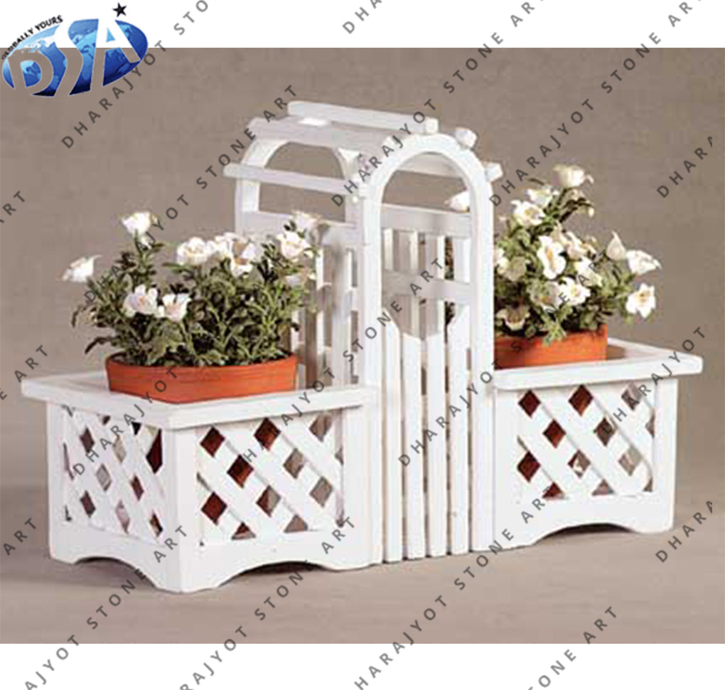 Outdoor White Stone Vinyl Garden Trellis Flower Planter