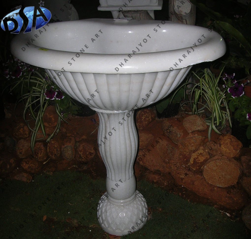 White Marble Stone Round Flower Pot