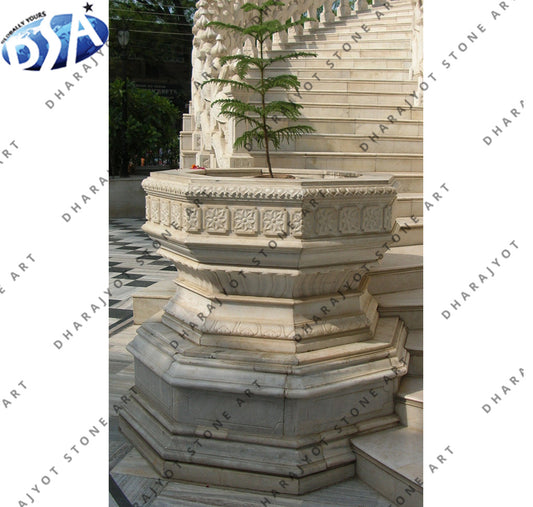 Outdoor And Indoor White Marble Flower Pot & Planter