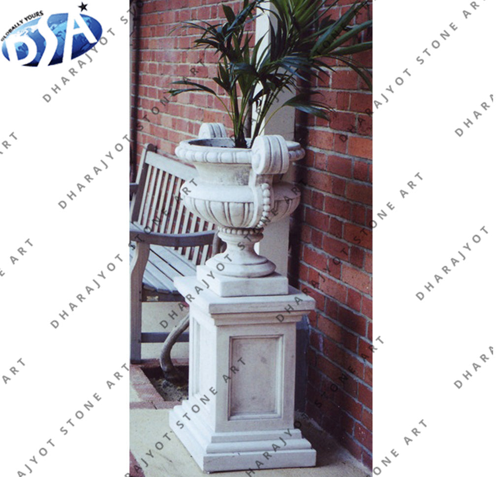 Outdoor Garden Natural Marble Hand Carved Flower Pot