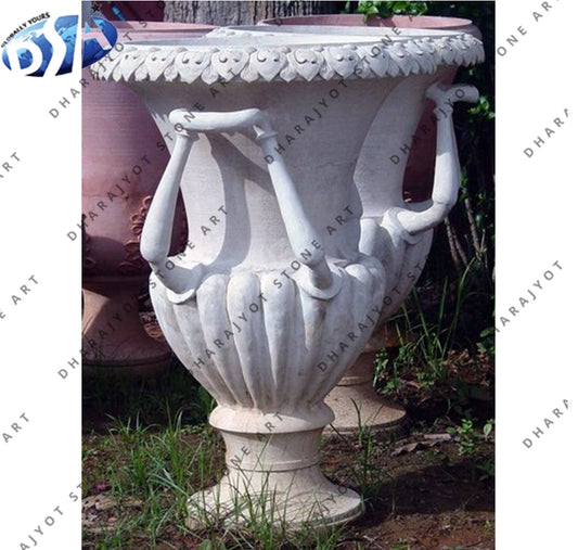 Garden Decor White Marble Pedestal Flower Pot Planter