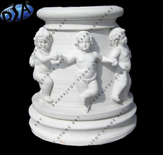 Natural White Baby Carved Marble Flower Pot