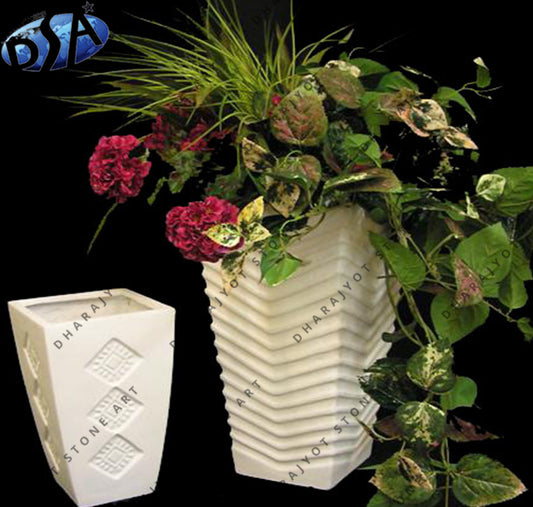 Elegant White Stone Flower Pot Planter