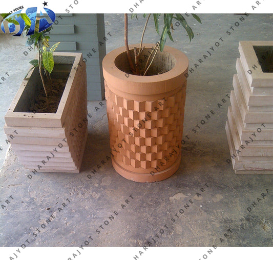 Indoor/Outdoor Decorative Customizable Round Stone Flower Pot
