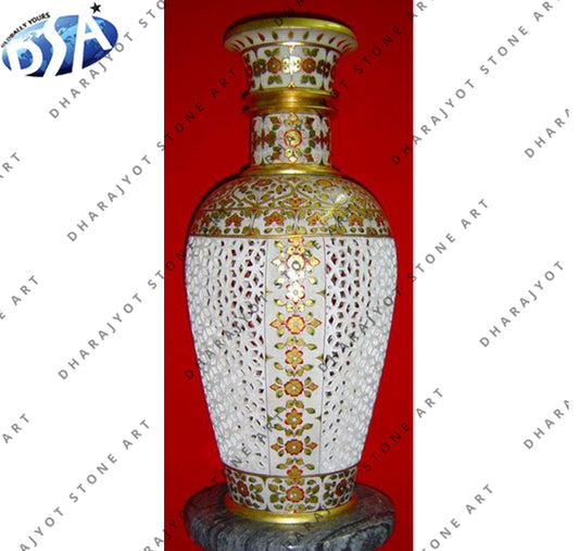 Traditional Gold And White Marble Flower Pot