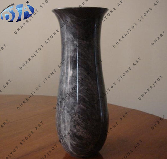 Black Marble Bottle Shape Flower Vase With Flower