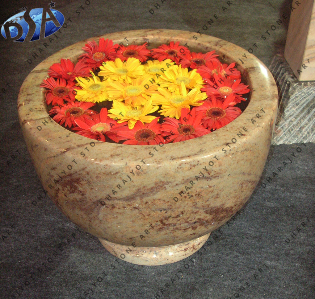 Yellow Marble Round Flower Planter