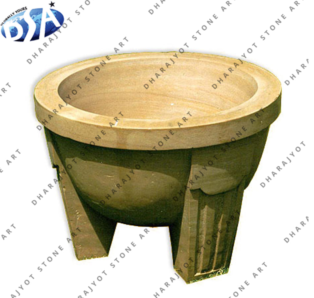 Round Yellow Sandstone Planters Flower Pots