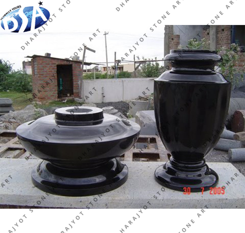 Natural Stone Black Granite Flower Pot & Planter