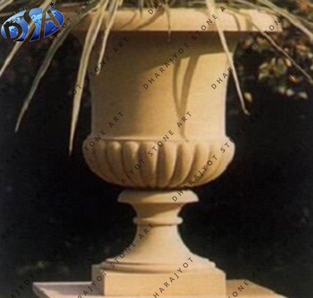 Hand Carved Sandstone Flower Pot