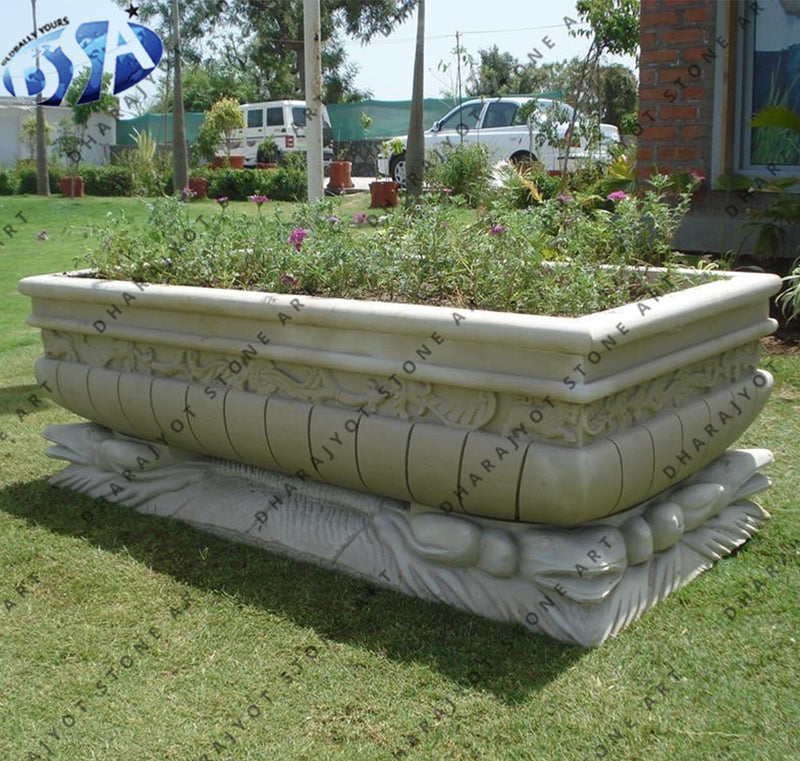 White Sandstone Designer Garden Flower Planter