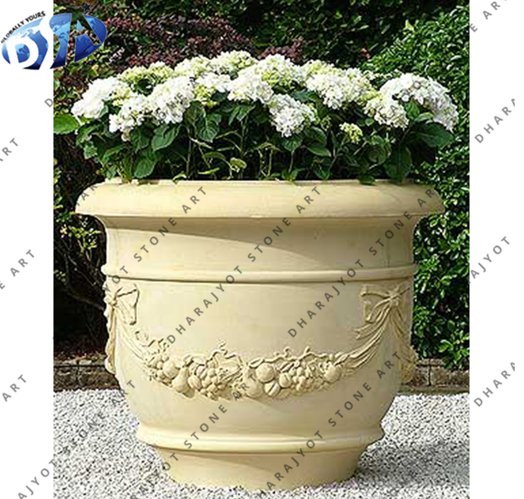 Beige Planting Flower And Tree Sandstone Planter