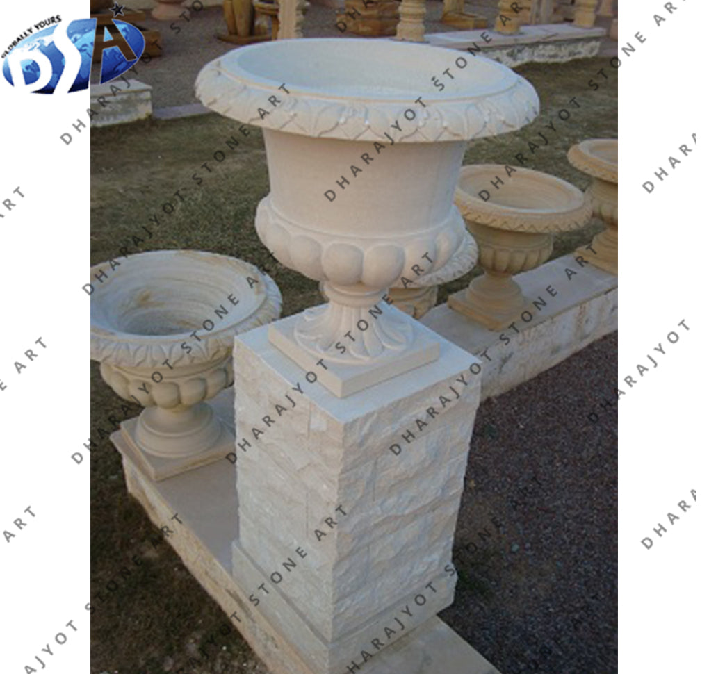 White Outdoor Garden Sandstone Flower Pot & Planter