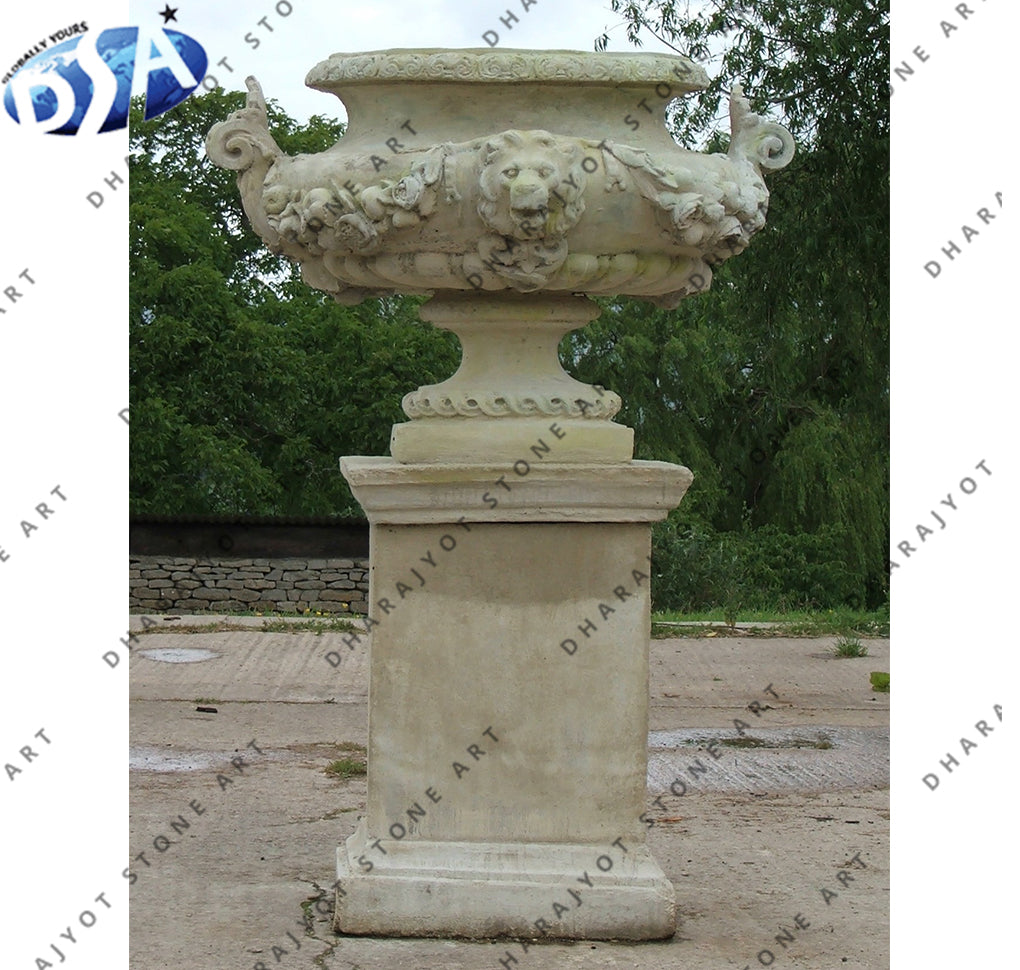 Hand-carved Antique Natural Sandstone Flowerpot