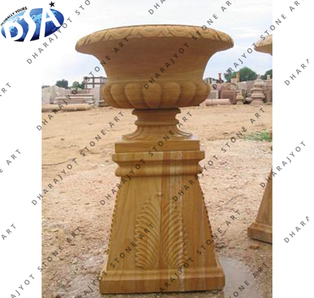 Natural Hand Made Solid Beige Sandstone Garden Planters