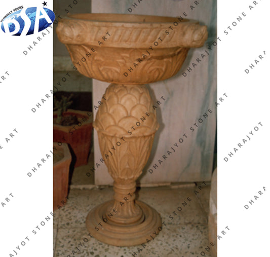 Brown Hand Carved Sandstone Flower Pot